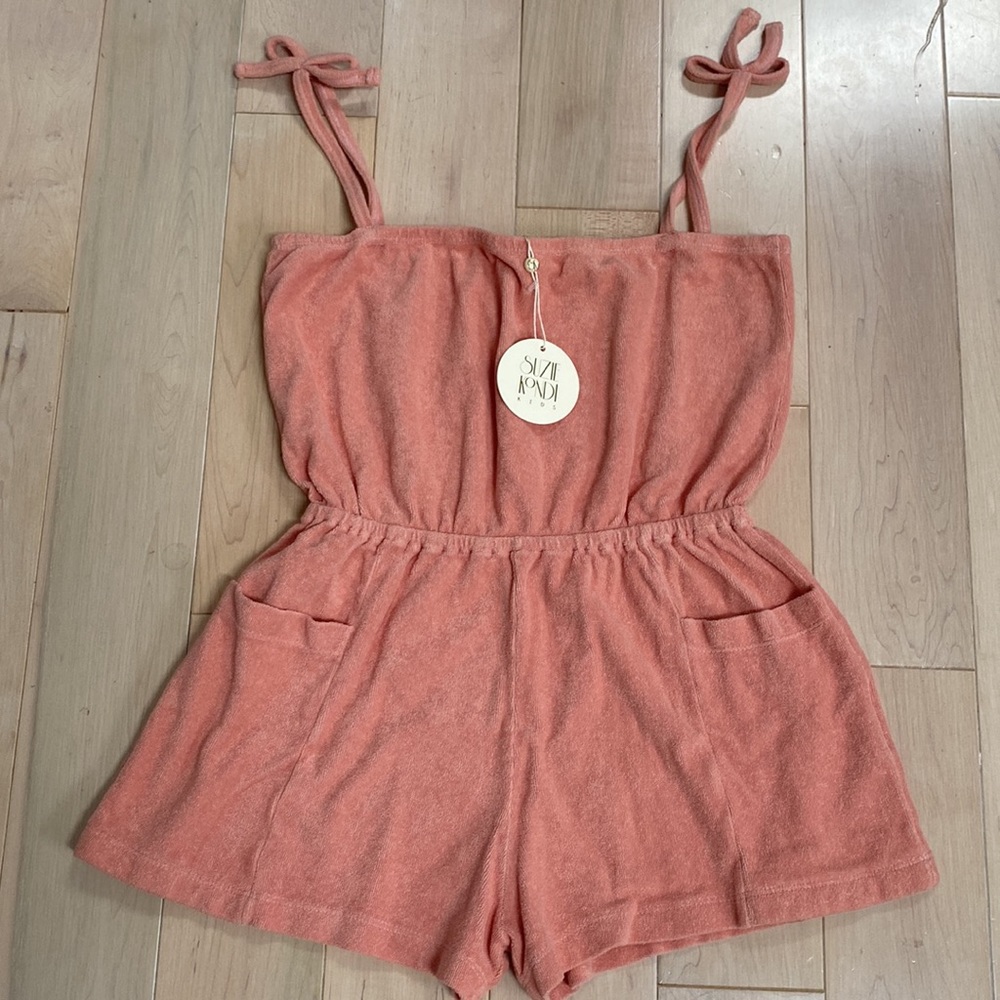 Suzie Kondi 100% organic cotton terry pink romper girls 8